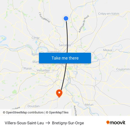 Villers-Sous-Saint-Leu to Bretigny-Sur-Orge map