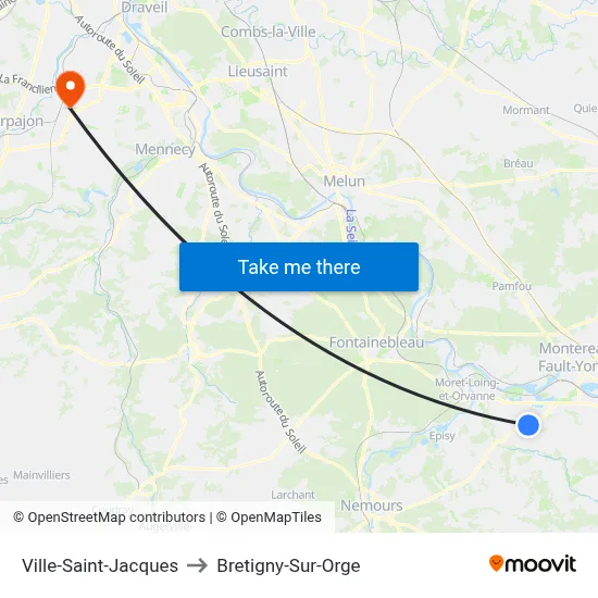 Ville-Saint-Jacques to Bretigny-Sur-Orge map