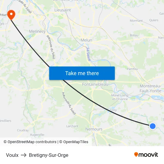 Voulx to Bretigny-Sur-Orge map