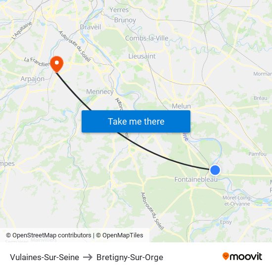 Vulaines-Sur-Seine to Bretigny-Sur-Orge map