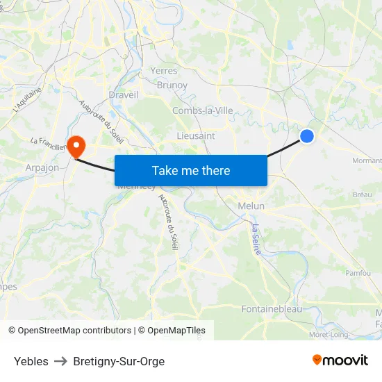 Yebles to Bretigny-Sur-Orge map