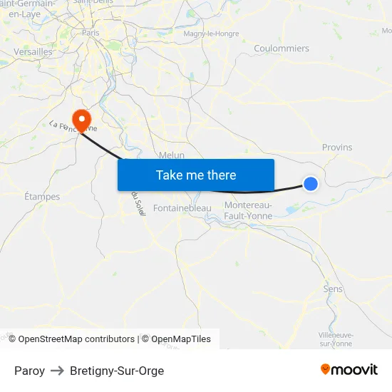Paroy to Bretigny-Sur-Orge map