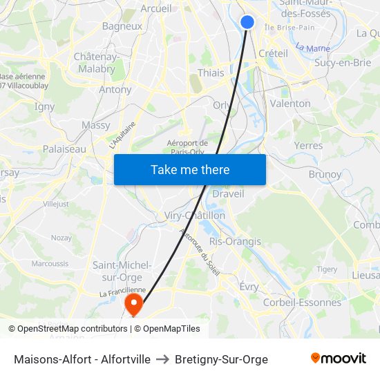 Maisons-Alfort - Alfortville to Bretigny-Sur-Orge map