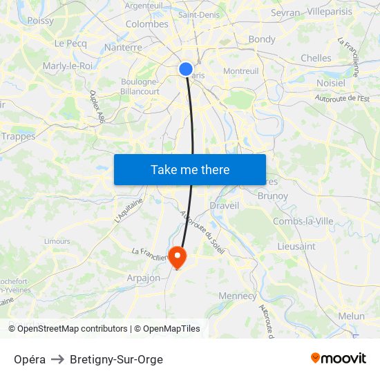 Opéra to Bretigny-Sur-Orge map