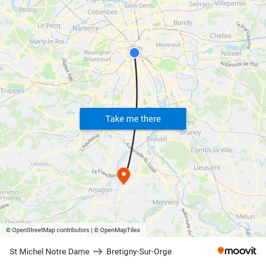 St Michel Notre Dame to Bretigny-Sur-Orge map