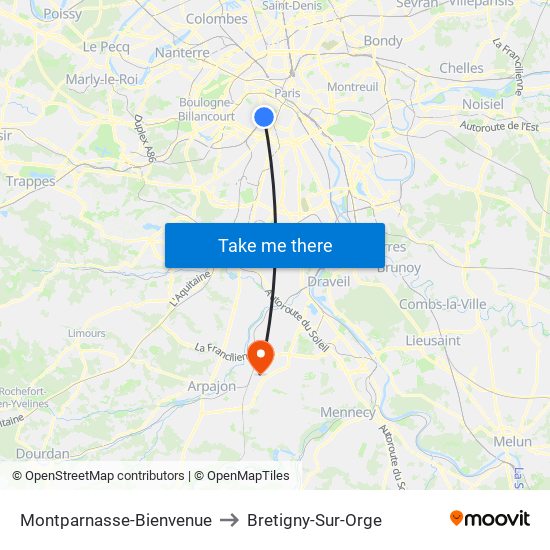 Montparnasse-Bienvenue to Bretigny-Sur-Orge map