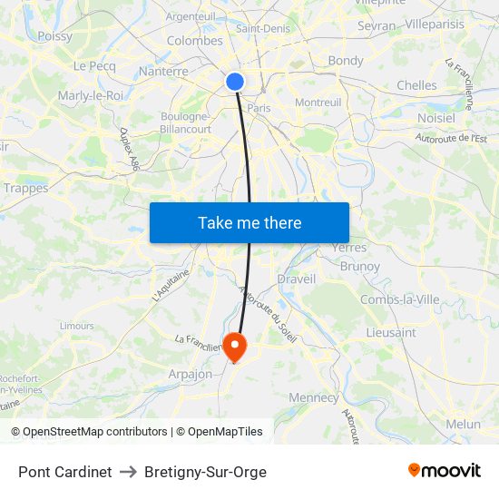 Pont Cardinet to Bretigny-Sur-Orge map