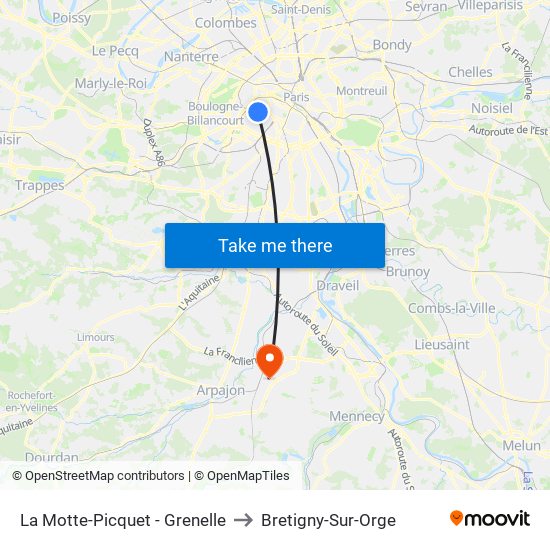 La Motte-Picquet - Grenelle to Bretigny-Sur-Orge map