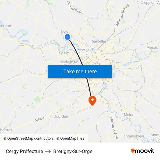 Cergy Préfecture to Bretigny-Sur-Orge map