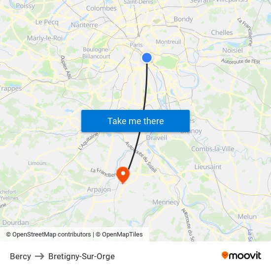 Bercy to Bretigny-Sur-Orge map