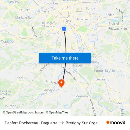 Denfert-Rochereau - Daguerre to Bretigny-Sur-Orge map