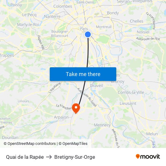 Quai de la Rapée to Bretigny-Sur-Orge map