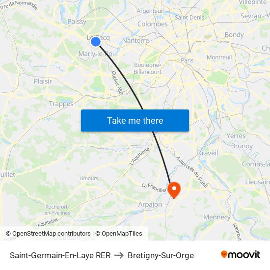 Saint-Germain-En-Laye RER to Bretigny-Sur-Orge map