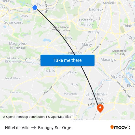 Hôtel de Ville to Bretigny-Sur-Orge map
