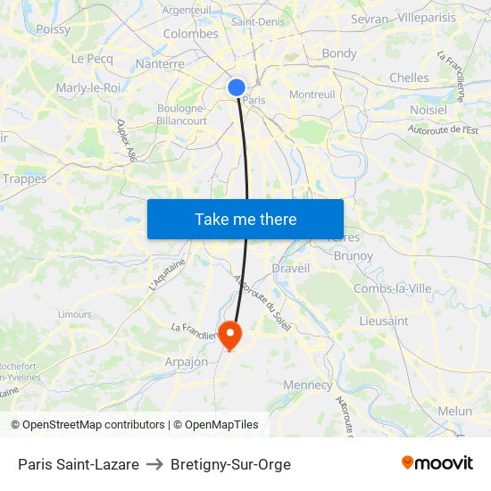 Paris Saint-Lazare to Bretigny-Sur-Orge map