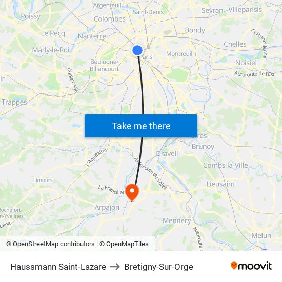 Haussmann Saint-Lazare to Bretigny-Sur-Orge map