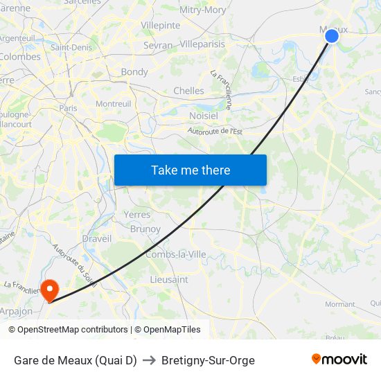 Gare de Meaux (Quai D) to Bretigny-Sur-Orge map