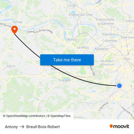 Antony to Breuil-Bois-Robert map