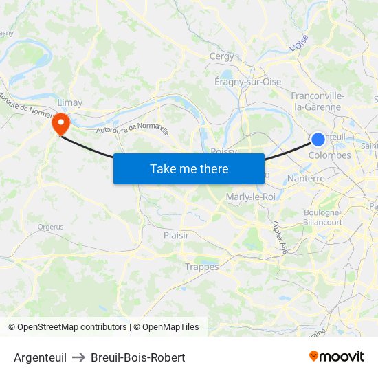 Argenteuil to Breuil-Bois-Robert map