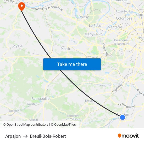 Arpajon to Breuil-Bois-Robert map
