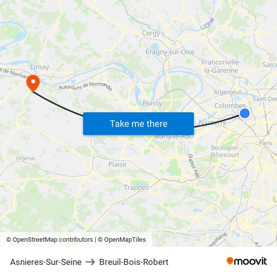 Asnieres-Sur-Seine to Breuil-Bois-Robert map