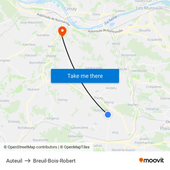 Auteuil to Breuil-Bois-Robert map