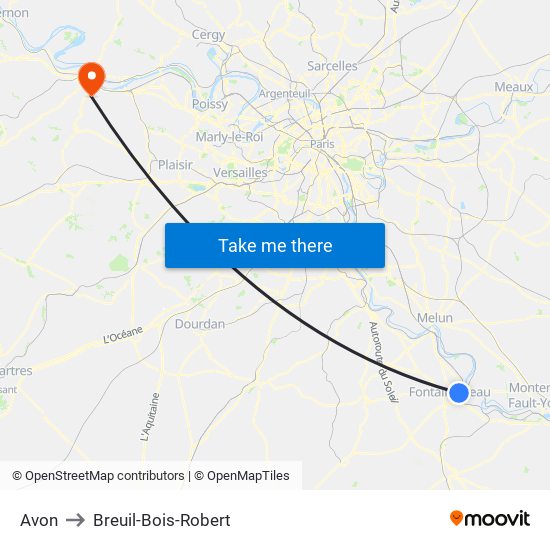 Avon to Breuil-Bois-Robert map