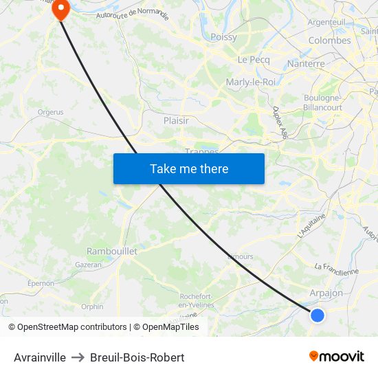 Avrainville to Breuil-Bois-Robert map
