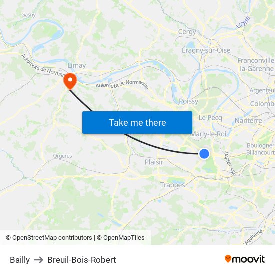 Bailly to Breuil-Bois-Robert map
