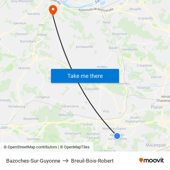 Bazoches-Sur-Guyonne to Breuil-Bois-Robert map
