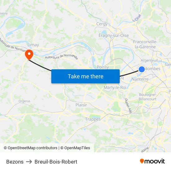 Bezons to Breuil-Bois-Robert map