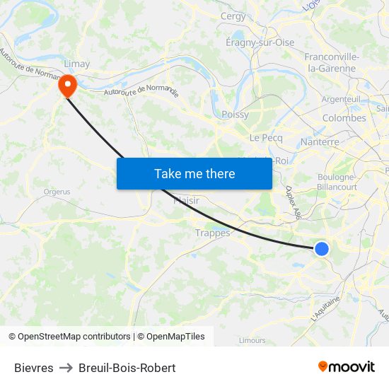 Bievres to Breuil-Bois-Robert map