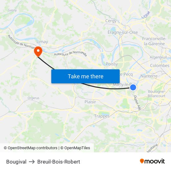 Bougival to Breuil-Bois-Robert map
