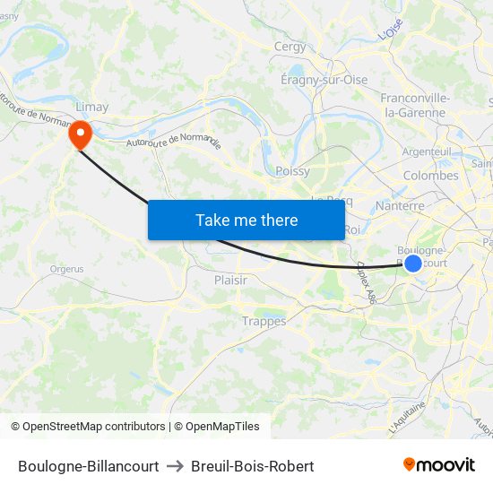 Boulogne-Billancourt to Breuil-Bois-Robert map