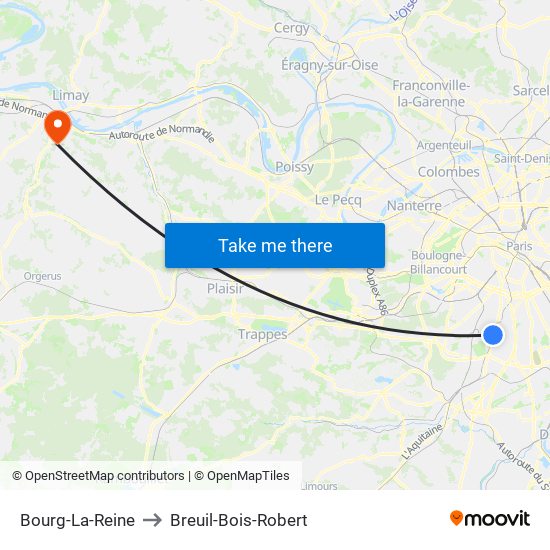 Bourg-La-Reine to Breuil-Bois-Robert map