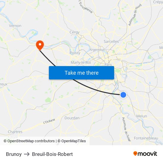 Brunoy to Breuil-Bois-Robert map