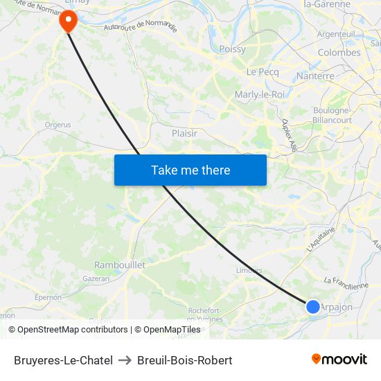 Bruyeres-Le-Chatel to Breuil-Bois-Robert map