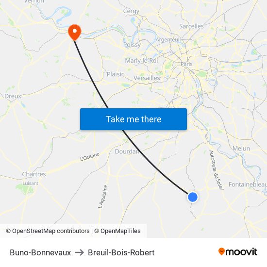 Buno-Bonnevaux to Breuil-Bois-Robert map
