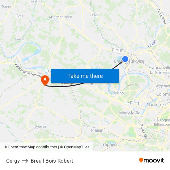 Cergy to Breuil-Bois-Robert map