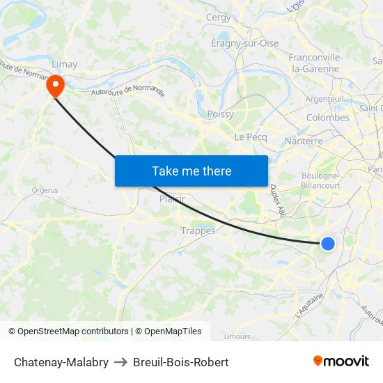 Chatenay-Malabry to Breuil-Bois-Robert map