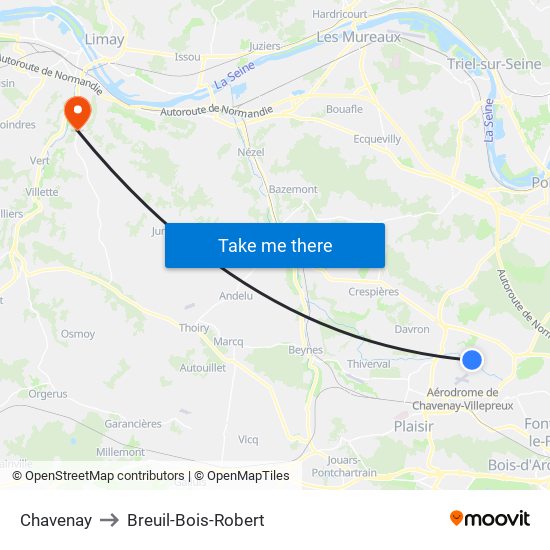 Chavenay to Breuil-Bois-Robert map