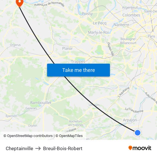 Cheptainville to Breuil-Bois-Robert map