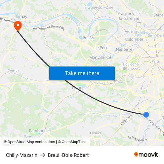 Chilly-Mazarin to Breuil-Bois-Robert map