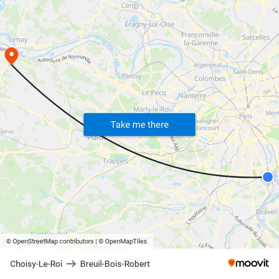 Choisy-Le-Roi to Breuil-Bois-Robert map