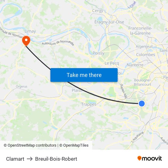 Clamart to Breuil-Bois-Robert map