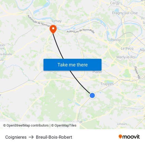 Coignieres to Breuil-Bois-Robert map