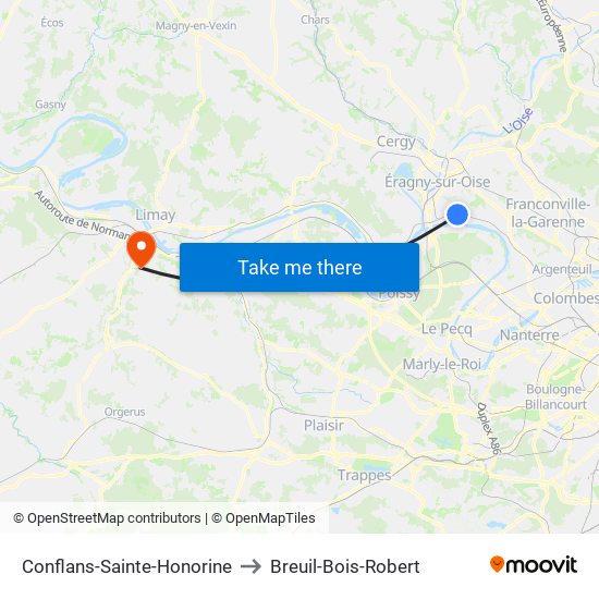 Conflans-Sainte-Honorine to Breuil-Bois-Robert map