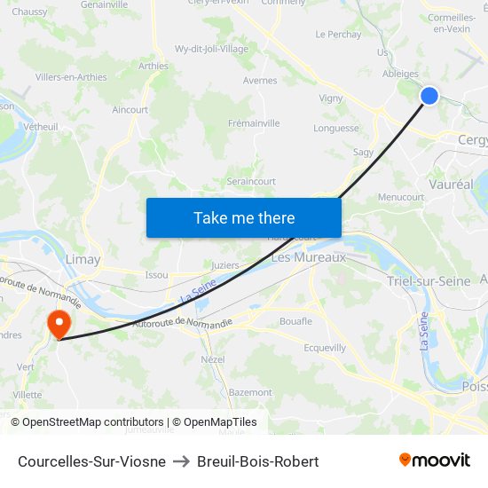 Courcelles-Sur-Viosne to Breuil-Bois-Robert map