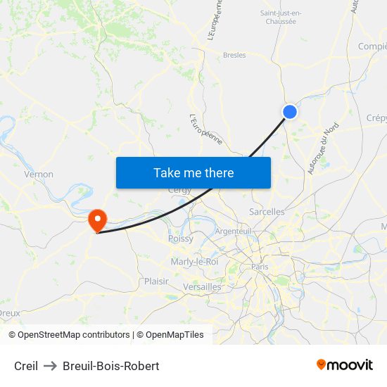 Creil to Breuil-Bois-Robert map