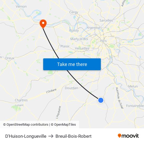D'Huison-Longueville to Breuil-Bois-Robert map